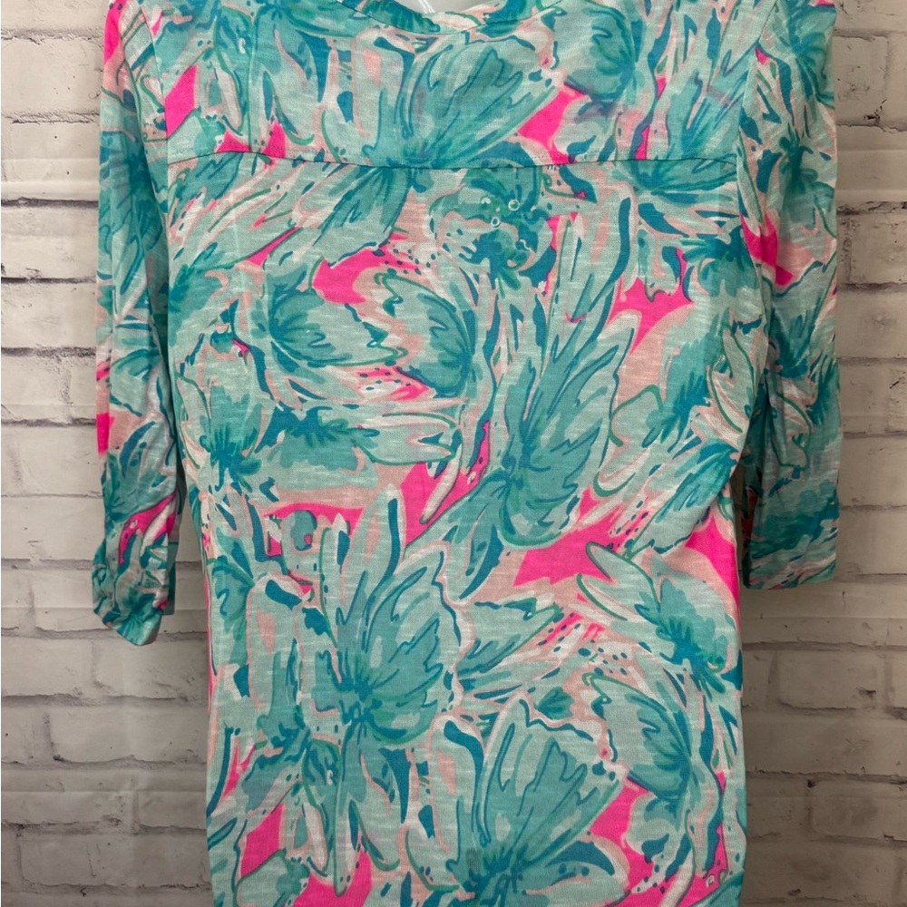 Casey Key Plus Size 2X Linen Blend Nautical coastal tunic Top Cover Up Resort - Picture 2 of 9
